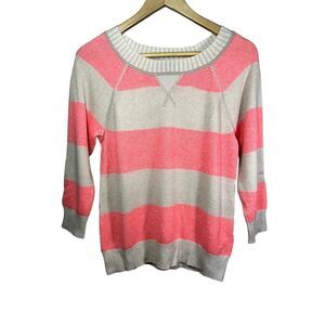 J. CREW Women's Striped 3/4 Sleeve Cashmere Sweater Coral/Cream Size Small